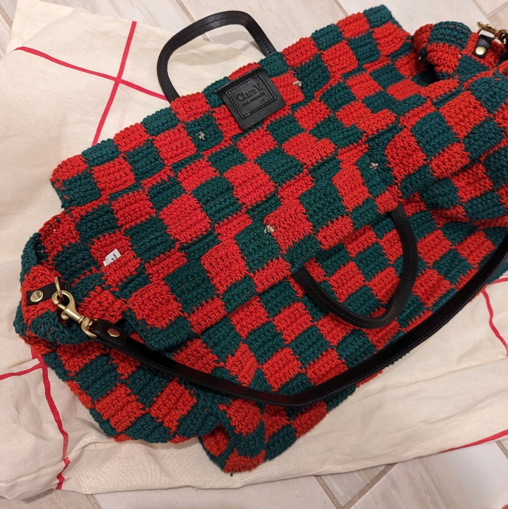 Clare V deep sea and blood orange Crochet Checkerboard Tote - Picture 4 of 10
